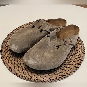 Birkenstock Boston Soft Footbed Taupe Suede Clogs
